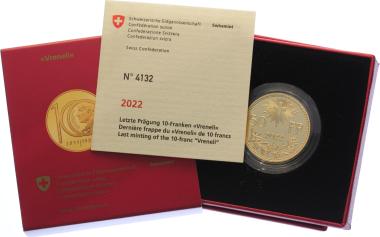 50 Franken 2022 100 Jahre letzte Prägung 10-Franken-Vreneli